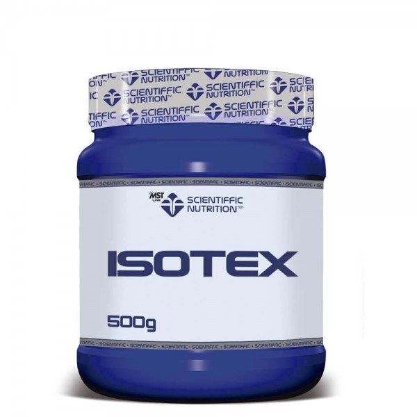 Bote azul de 500g de isotex de scientiffic nutrition