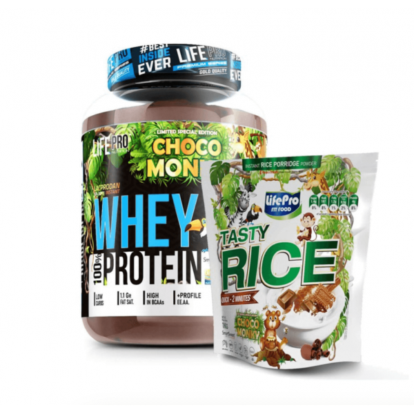 PACK LIFE PRO WHEY CHOCO MONKY Y TASTY RICE CHOCO MONKY