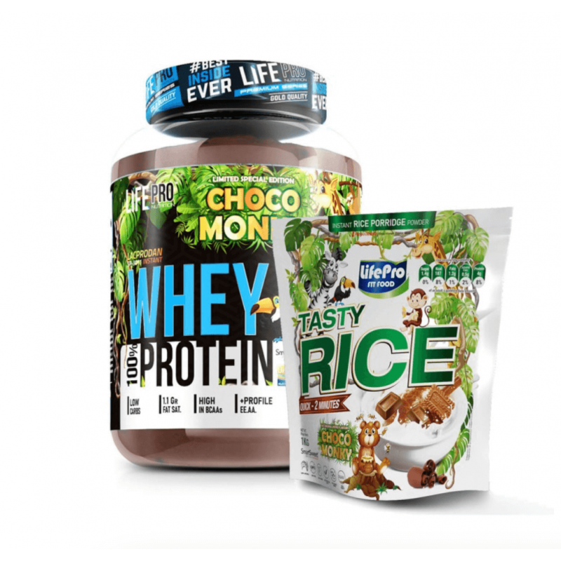 PACK LIFE PRO WHEY CHOCO MONKY Y TASTY RICE CHOCO MONKY PACK LIFE PRO WHEY CHOCO MONKY Y TASTY RICE CHOCO MONKY